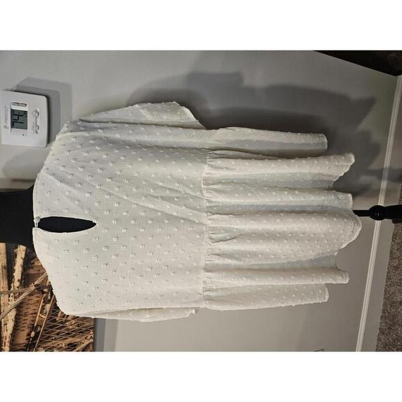 Listicle Cream Peplum Top with Dot Texture #182 - Picture 3 of 6